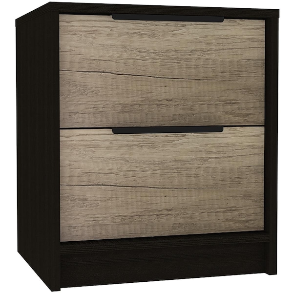 Gfancy Fixtures Black Open Compartment Two Drawer Nightstand, Espresso & Light Oak GF3095508 - main